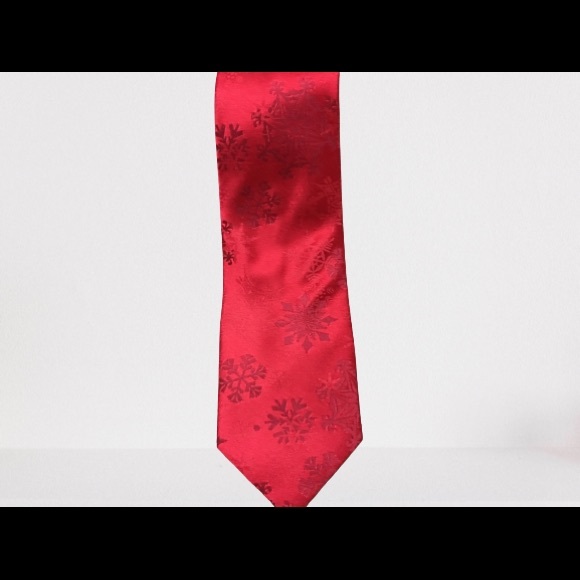Christmas necktie red silk snowflakes - Picture 4 of 4